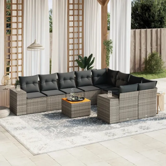 vidaXL 10-delige Loungeset met kussens poly rattan grijs, foto 2