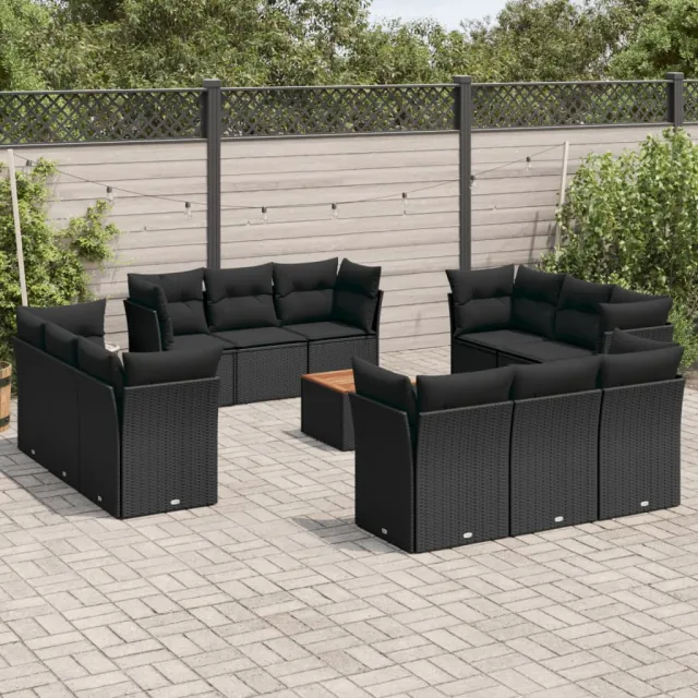 vidaXL 13-delige Loungeset met kussens poly rattan zwart, foto 2
