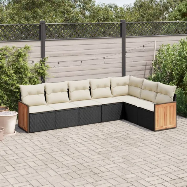 vidaXL 7-delige Loungeset met kussens poly rattan zwart, foto 2