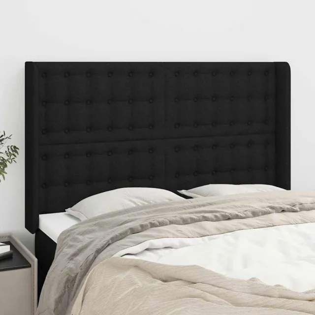 vidaXL Hoofdbord met randen 147x16x118/128 cm stof zwart