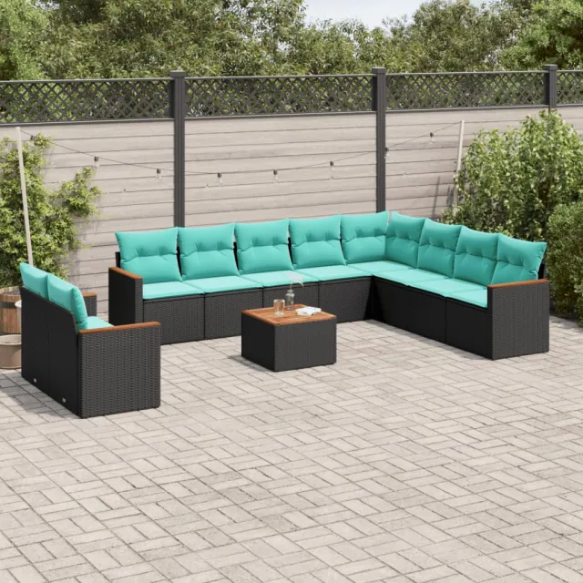vidaXL 11-delige tuinbankset met kussens, zwart polyrotan, foto 2