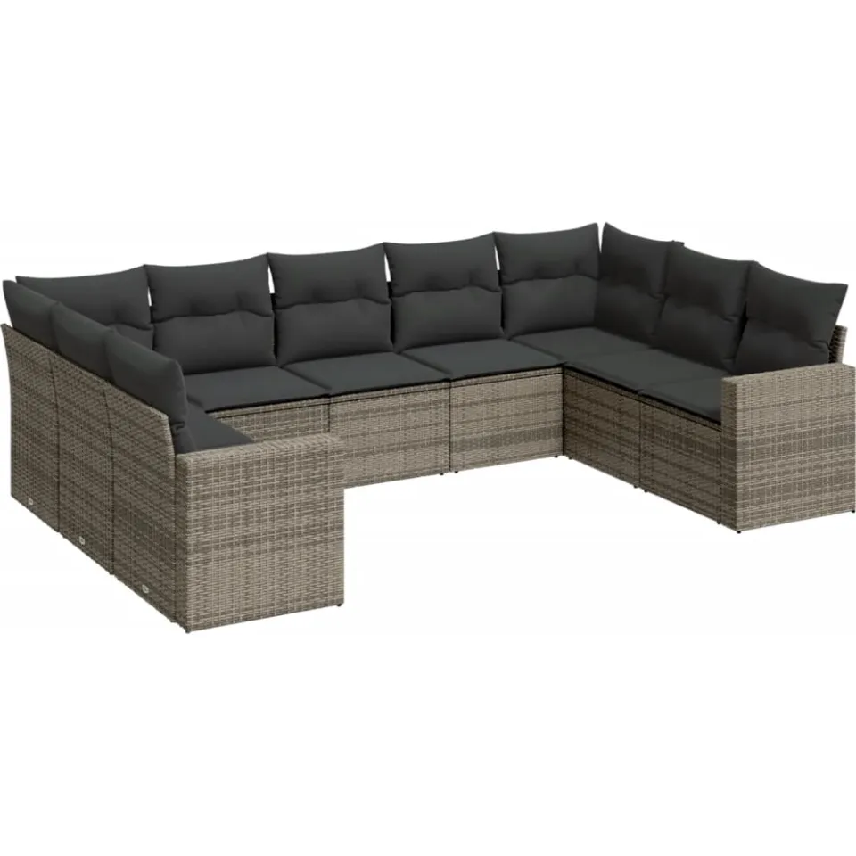 vidaXL 9-delige Loungeset met kussens poly rattan grijs, foto 3