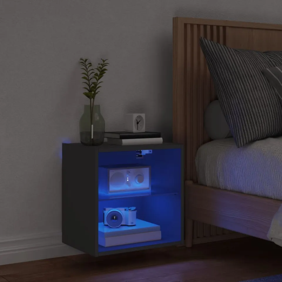 vidaXL Nachtkastje met LED's wandgemonteerd zwart, foto 4