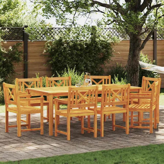 vidaXL Tuin eettafelset 9 st 8-zits Bruin Massief Acaciahout