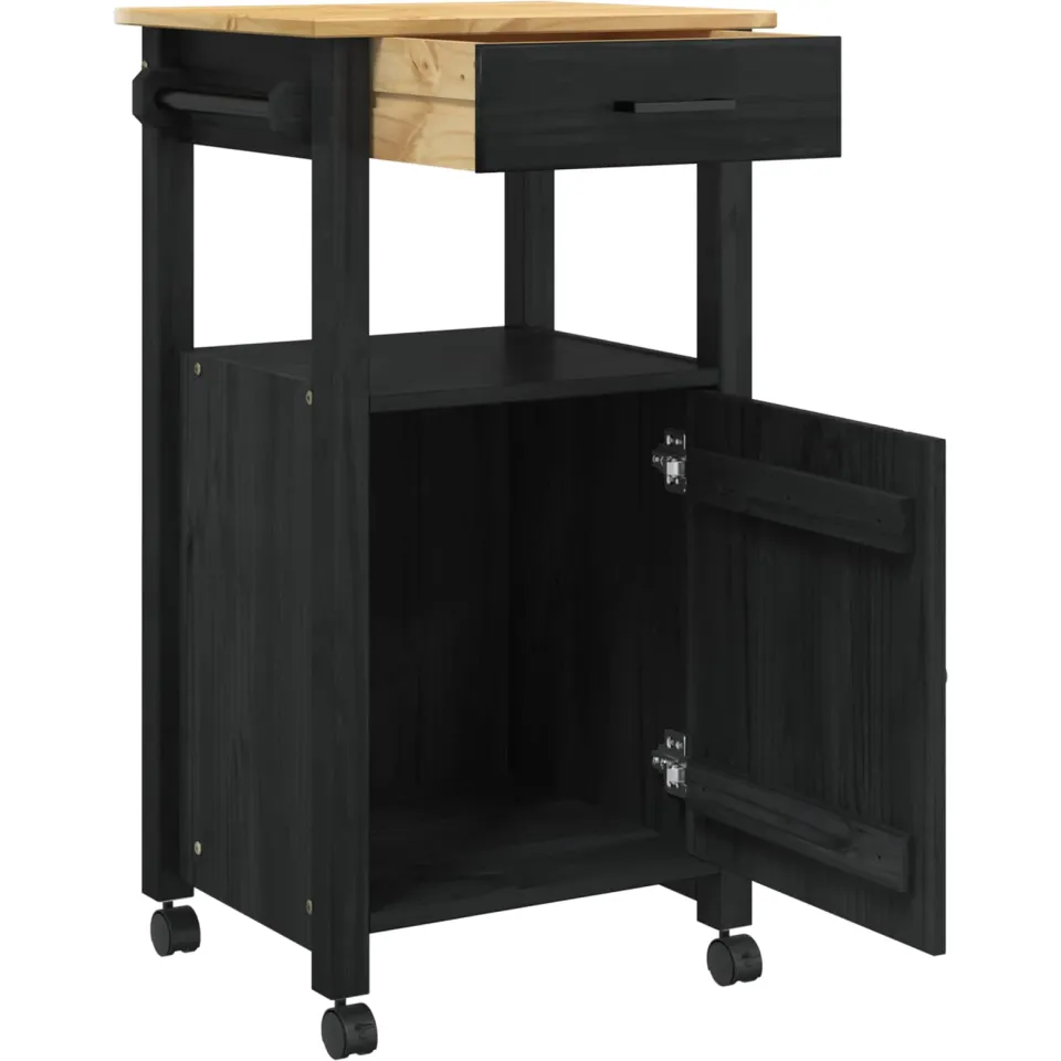 vidaXL Keuken Trolley MONZA Zwart 48 x 40 x 88,5 cm Massief Vurenhout, foto 4