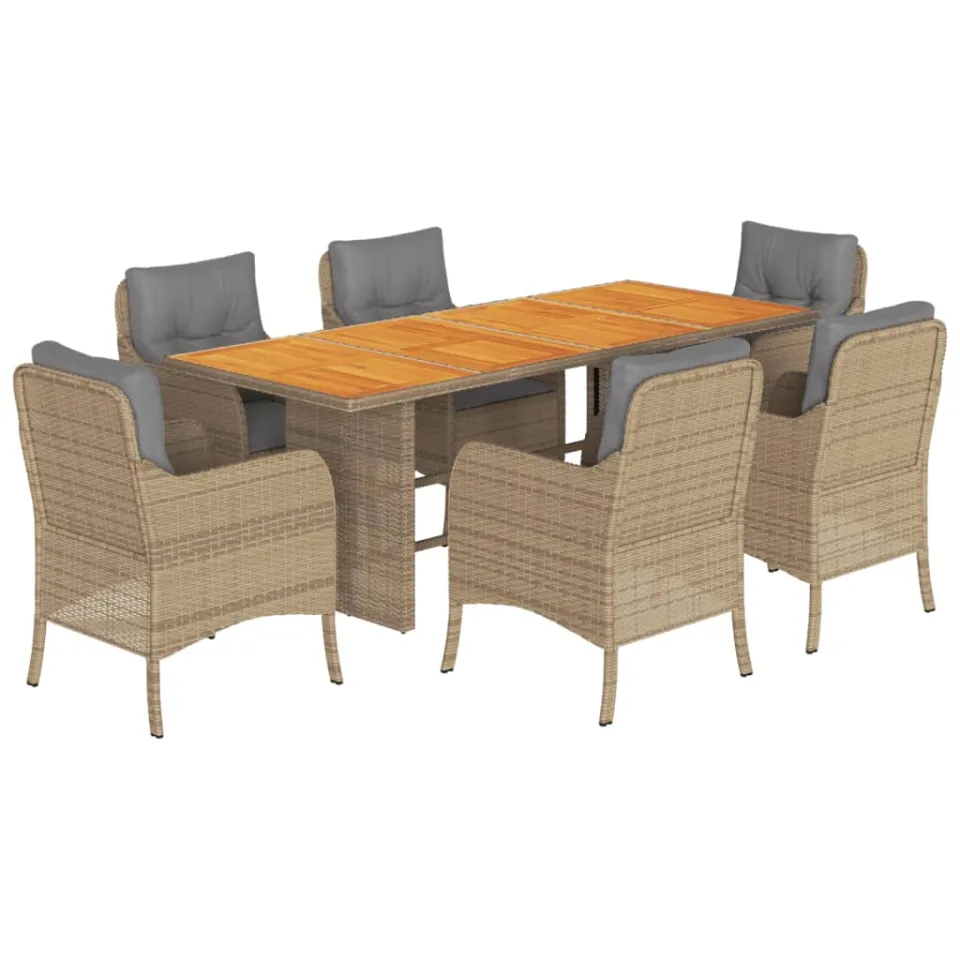 vidaXL 7-delige Tuinset met kussens poly rattan beige, foto 3