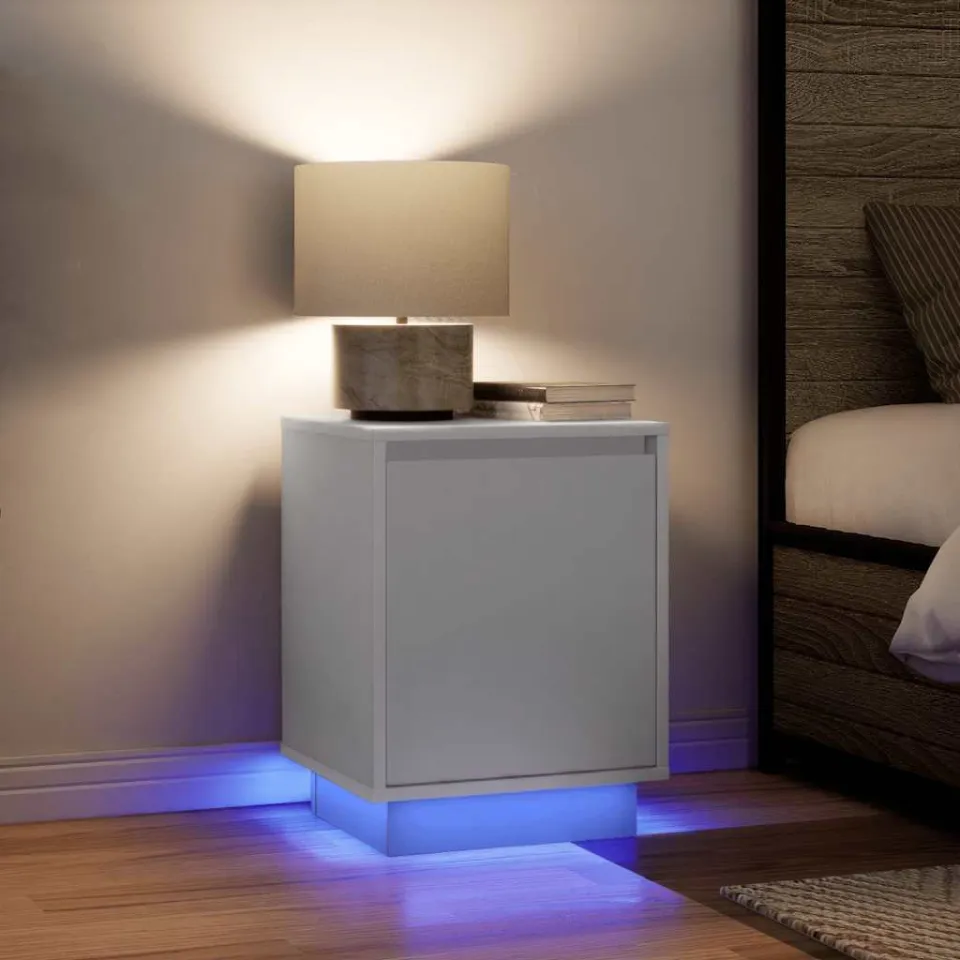 vidaXL Nachtkastje met LED-verlichting 38x34x50 cm wit, foto 4