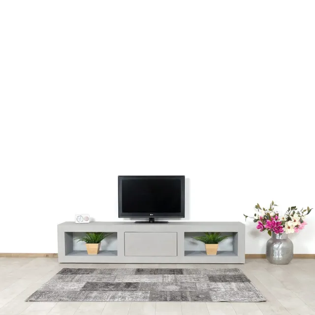 Betonlook TV meubel Miller met open vakken en klep
