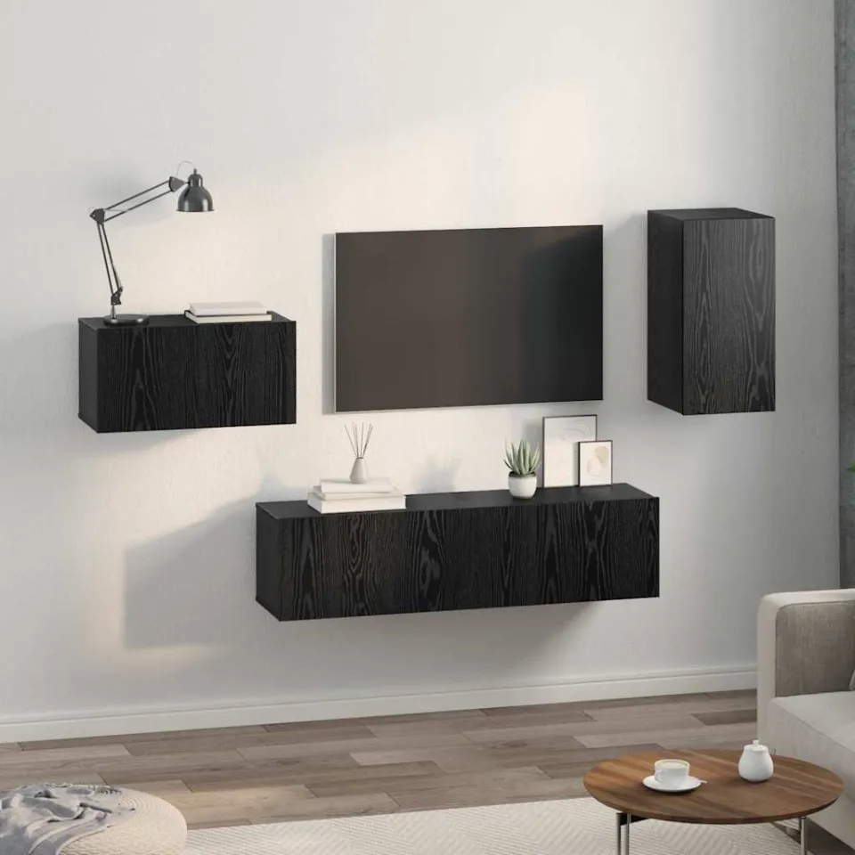 vidaXL Tv-meubelset 4 st Zwart Eiken Bewerkt hout, foto 4