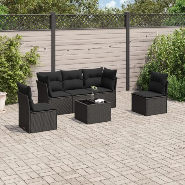 vidaXL 6-delige Loungeset met kussens poly rattan zwart, foto 2