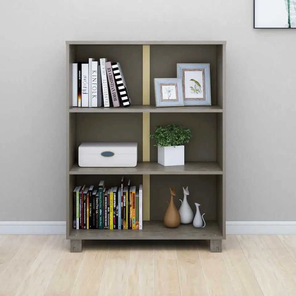 vidaXL Boekenkast HAMAR 85x35x112 cm massief grenenhout lichtgrijs grijs, foto 3