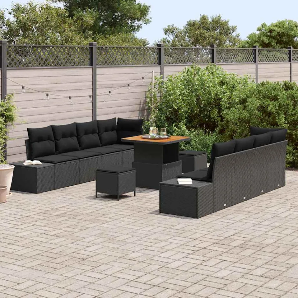 vidaXL Tuinbankenset 11 st Zwart poly rattan, foto 2