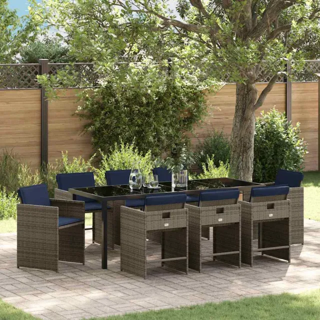 vidaXL Tuin eettafelset 9 st Grijs poly rattan