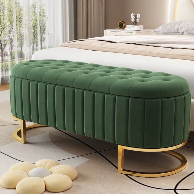 HAUSS SPOLE Opbergbank - Met Verborgen Opbergruimte En Zachte Fluwelen Bekleding - Voor Woonkamer Slaapkamer En Hal - Gestoffeerd Groen