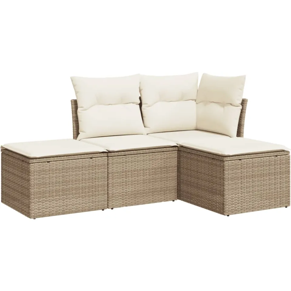 vidaXL 4-delige Loungeset met kussens poly rattan beige, foto 3
