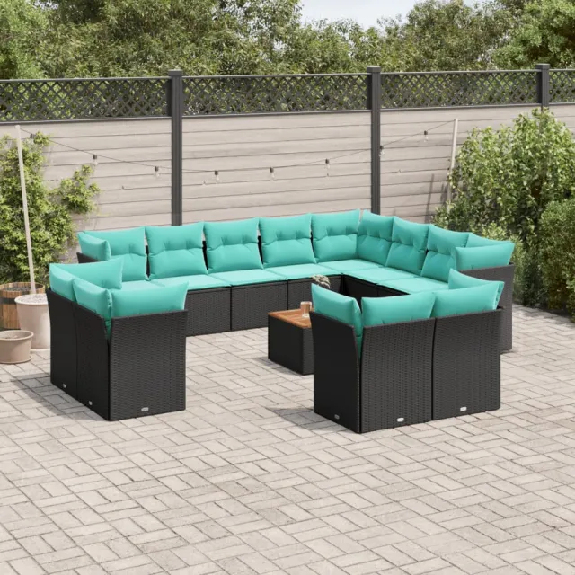 vidaXL 13-delige Loungeset met kussens poly rattan zwart, foto 2