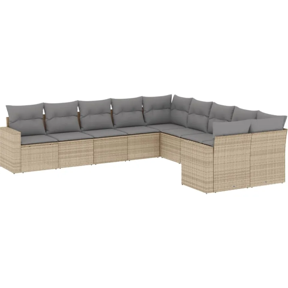vidaXL 10-delige Loungeset met kussens poly rattan beige, foto 3