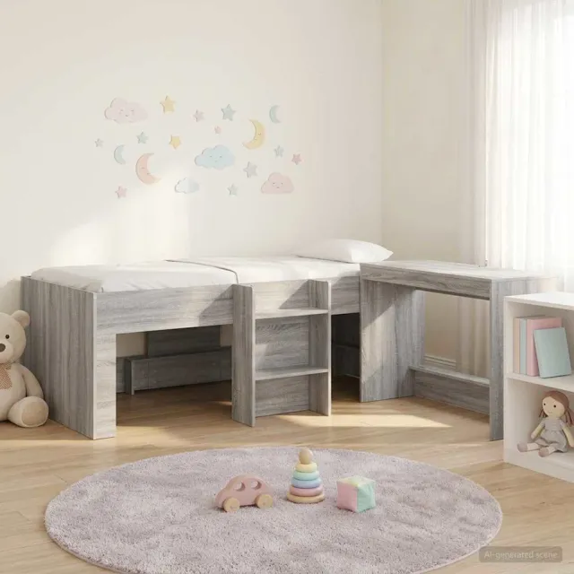 vidaXL Bedframe met Bureau 2 st Grijs Sonoma Bewerkt hout
