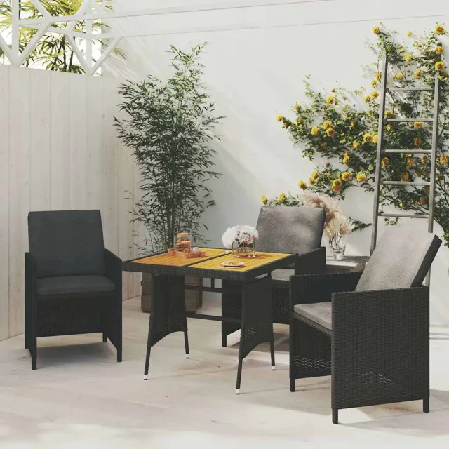 vidaXL Tuintafel 70x70x72 cm poly rattan en massief acaciahout zwart, foto 2
