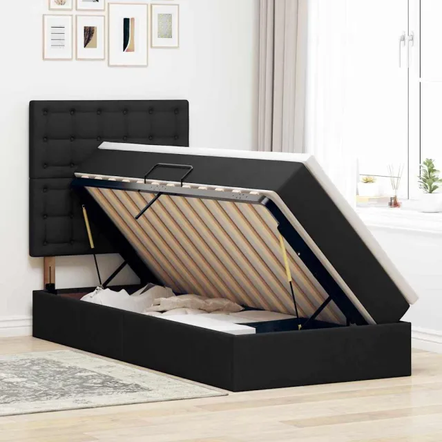 vidaXL LED Opslagbed met Matras Zwart 90 x 200 cm Stof