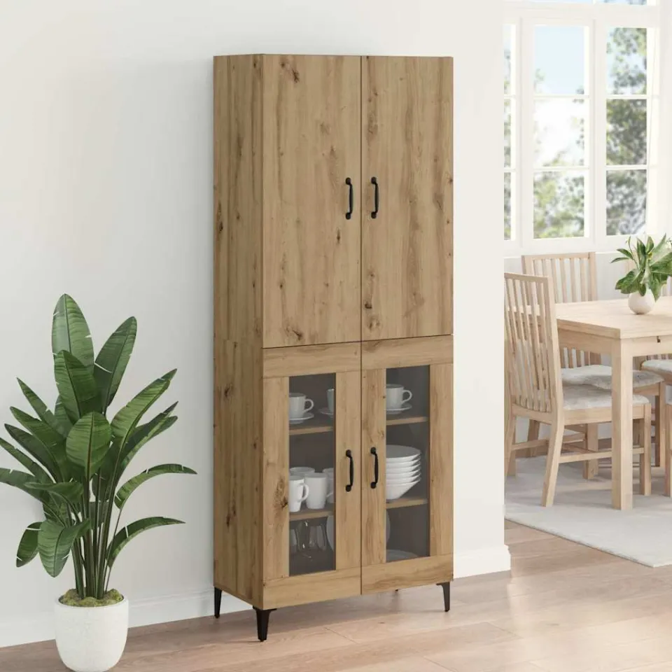 vidaXL Highboard Artisan Eiken 69,5 x 34 x 180 cm Bewerkt hout, foto 3