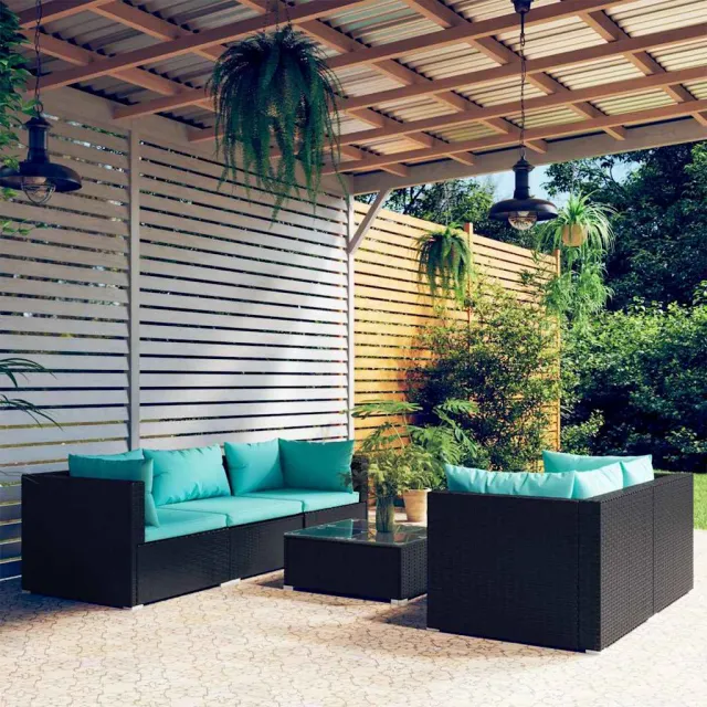 vidaXL 6-delige Loungeset met kussens poly rattan zwart, foto 2