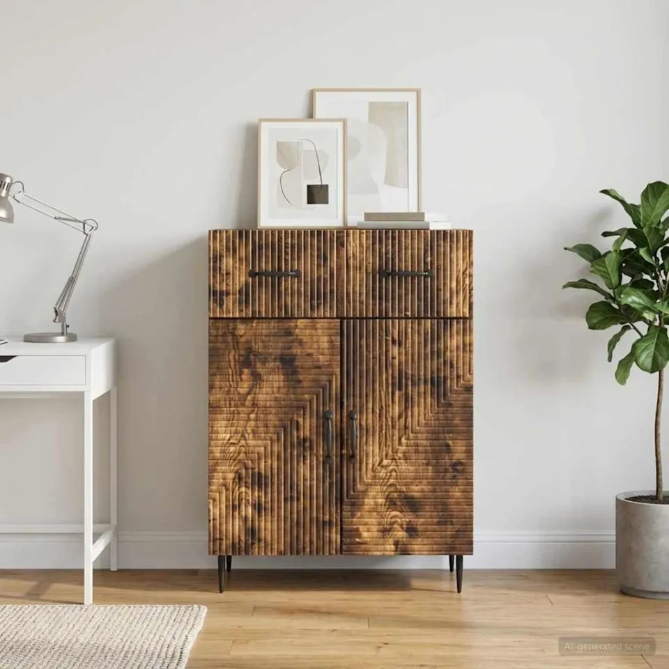vidaXL Dressoir Gerookt eiken 66 x 34,5 x 89,5 cm Bewerkt hout, foto 3