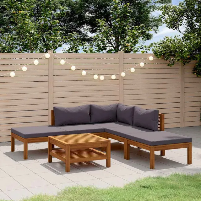 vidaXL 6-delige Loungeset met kussens massief acaciahout grijs, foto 2