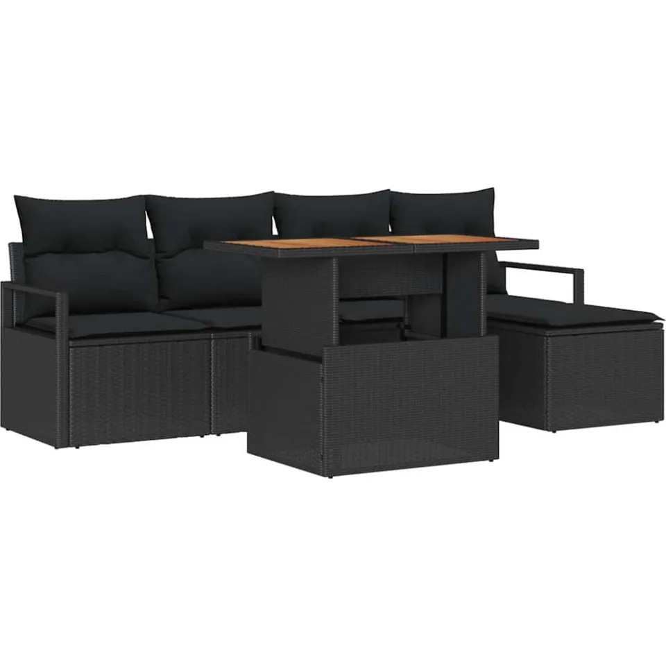 vidaXL Tuin Sofa Set 6 st Zwart Poly riet