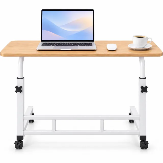 Levano Bijzettafel Walnoot 80 x 40 cm - Bedtafel Verrijdbaar - Bijzettafeltjes Woonkamer - Laptoptafel op Wielen - Tafeltje voor bij de Bank - Bureautafel - Bedtafeltje met Wielen - Laptoptafeltje voor Bank - Verstelbare Tafel - Laptop Bureau Bruin;Wit