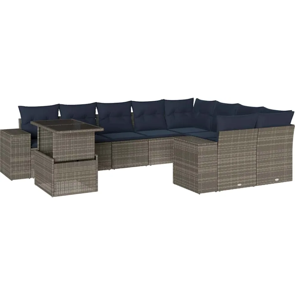 vidaXL 10-delige tuinbankset met kussens, grijs polyrotan, foto 3