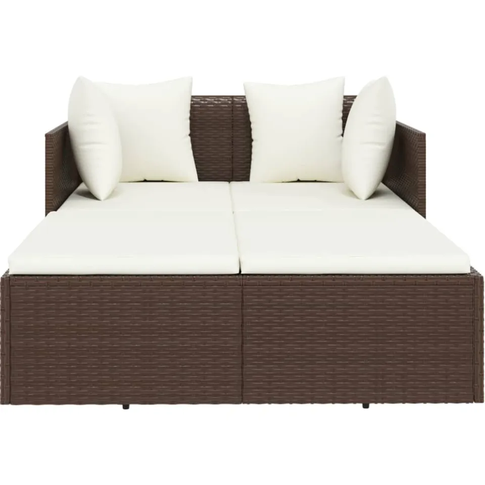 vidaXL Ligbed met kussens 182x118x63 cm poly rattan bruin