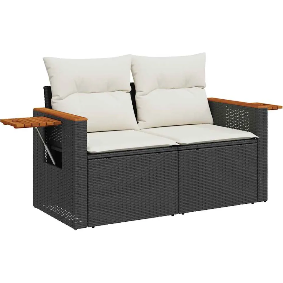 vidaXL 7-delige Loungeset met kussens poly rattan acacia zwart, foto 4