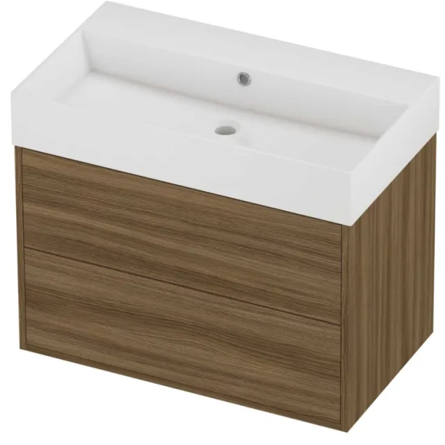 Proline Zara Badmeubelset Porselein Loft 2 Laden 80x46x65 cm Glans Wit Caramel Walnut Houtlook
