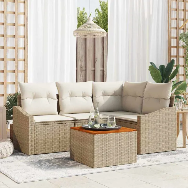 vidaXL Tuinbankenset 5 st Beige en Crème poly rattan, foto 2