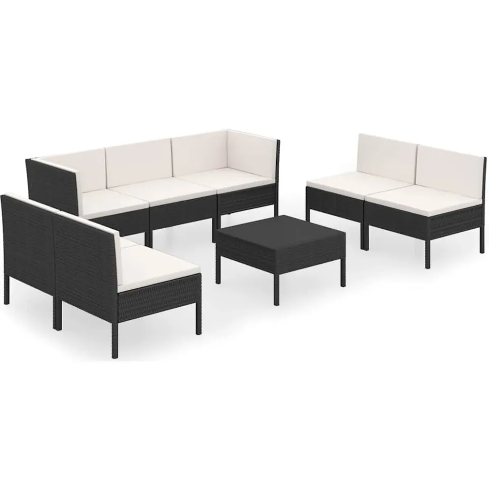 vidaXL 8-delige Loungeset met kussens poly rattan zwart, foto 3