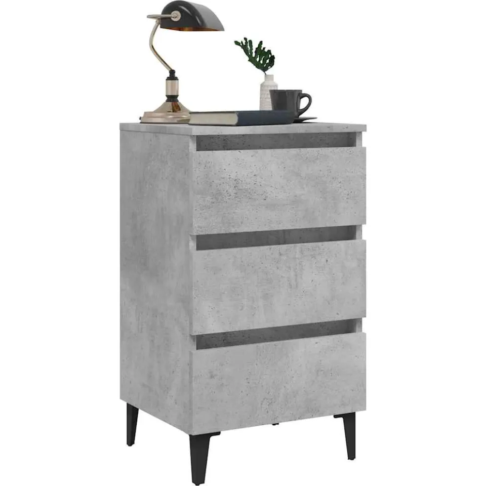 vidaXL Nachtkastje met metalen poten 40x35x69 cm betongrijs