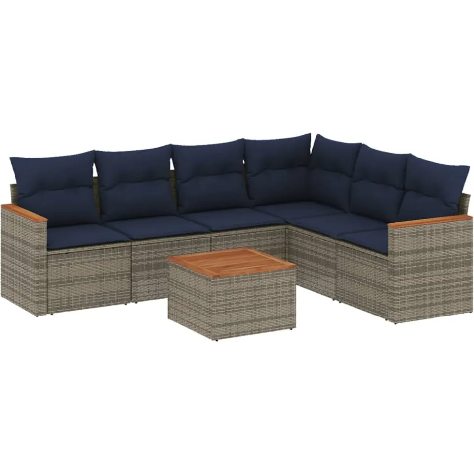 vidaXL 7-delige tuinbankset met kussens, grijs polyrotan, foto 3