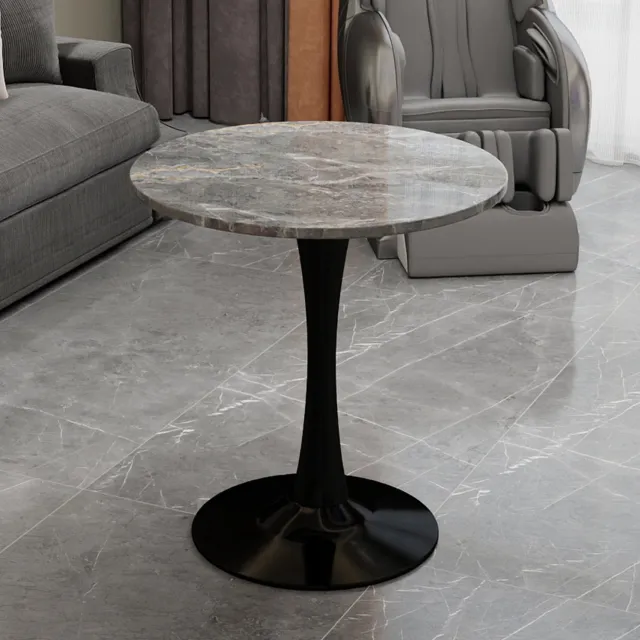 CHICFURN Eettafel 70 cm - 2-4 personen - Rond - 1-zuil - Eetkamer en woonkamer - Kunstmarmer - Zwart en grijs