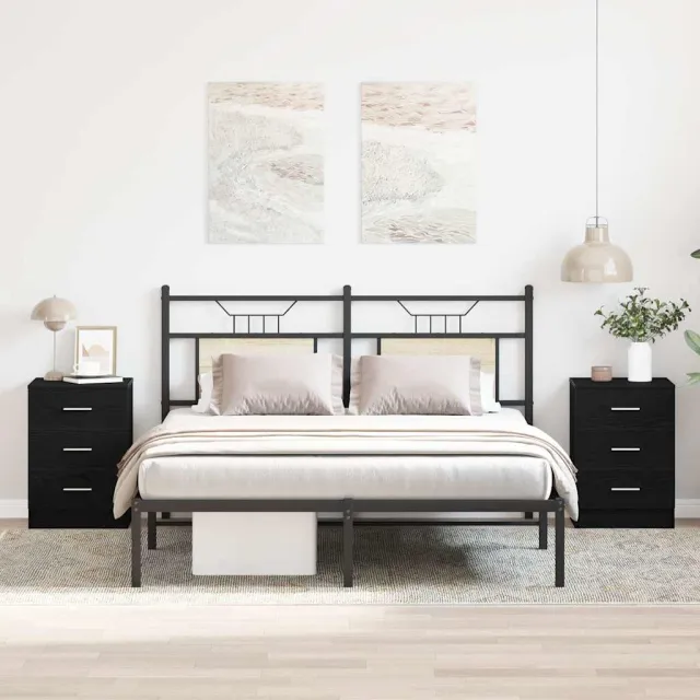 vidaXL Nachtkastjes 2 stuks Zwart Eiken 38x35x55 cm Bewerkt Hout