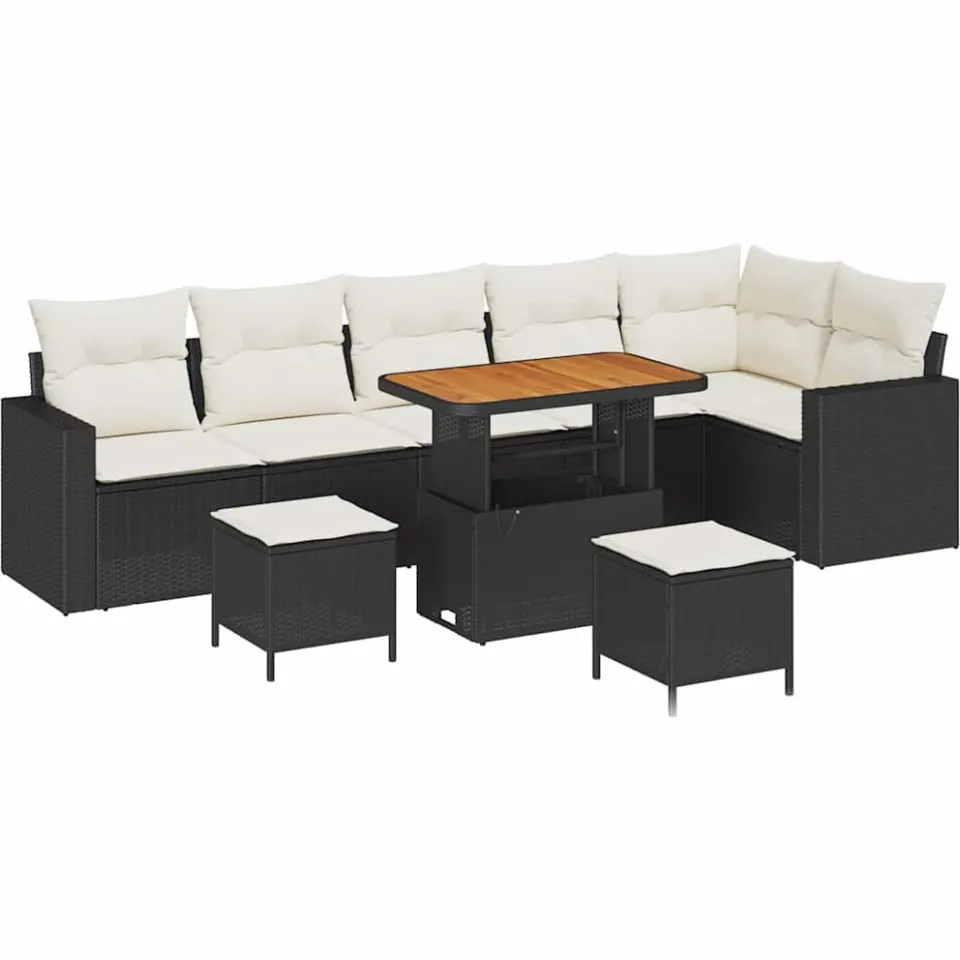 vidaXL Tuinbankenset 9 st Zwart poly rattan