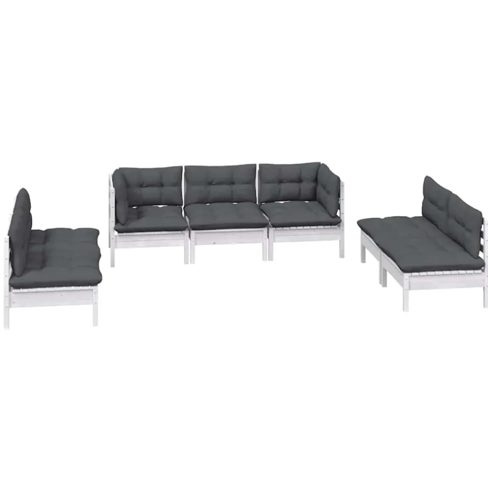 vidaXL 7-delige Loungeset met kussens massief grenenhout Wit