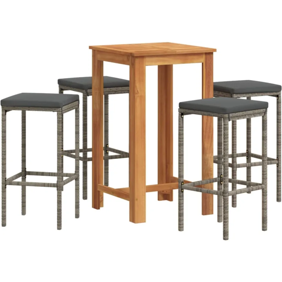 vidaXL 5-delige Tuinbarset massief acaciahout en poly rattan grijs, foto 4