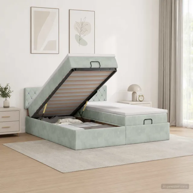 vidaXL Ottoman bed met matras met hoofdeinde 2 pcs Lichtgrijs Fluweel