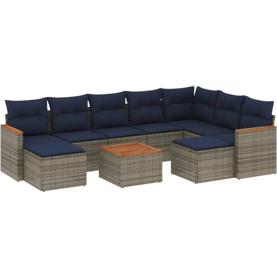 vidaXL 10-delige tuinbankset met kussens, grijs polyrotan, foto 3