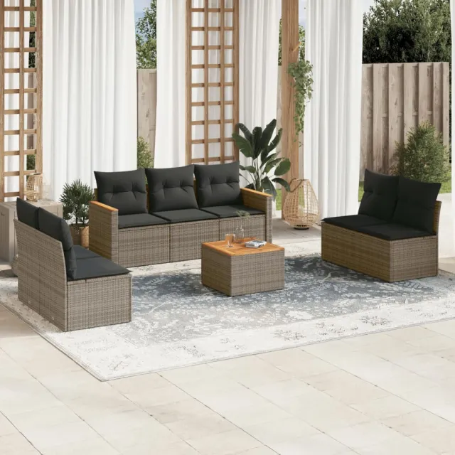 vidaXL 8-delige tuinbankset met kussens, grijs polyrotan, foto 2