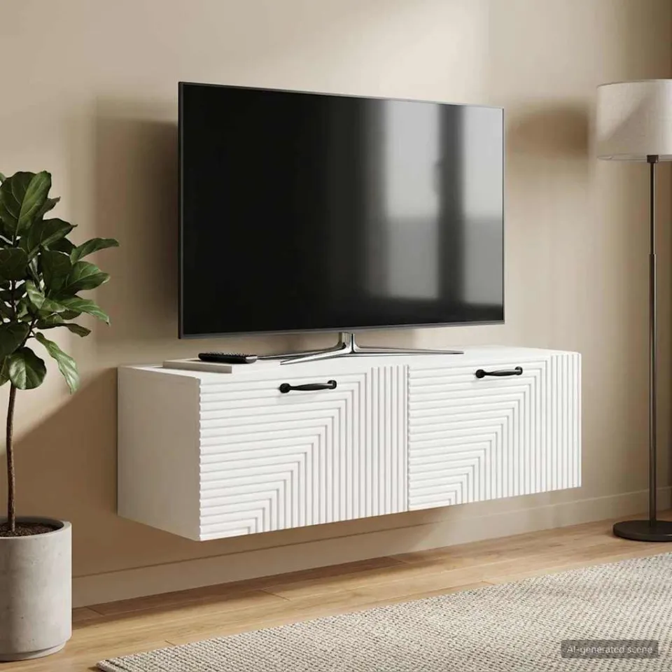 vidaXL Wandbeugel TV-kast Hoogglans Wit 98 x 31 x 30 cm Bewerkt hout, foto 4