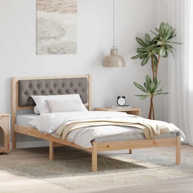 vidaXL Bedframe met hoofdeinde Taupe 100 x 200 cm Massief grenenhout Bruin