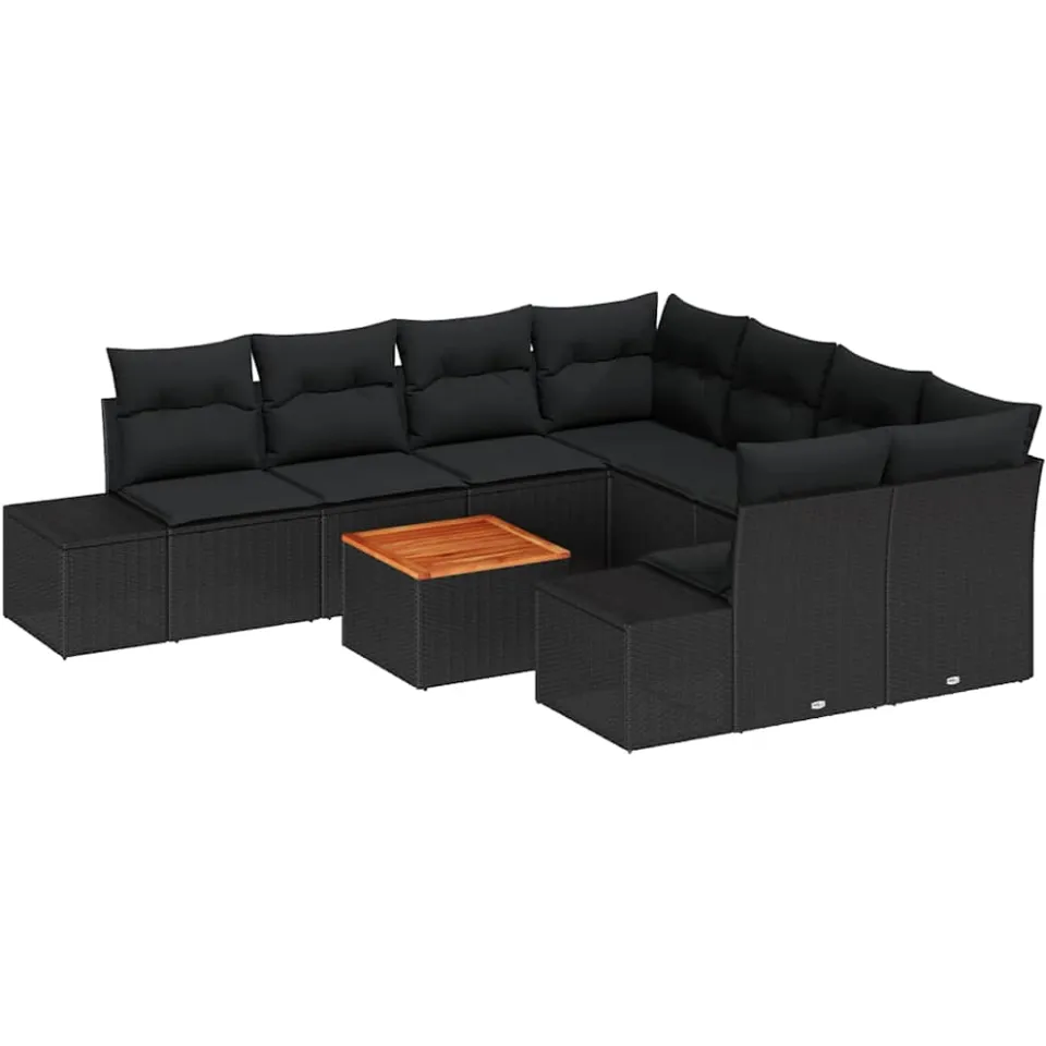 vidaXL Tuinbankenset 9 st Zwart poly rattan