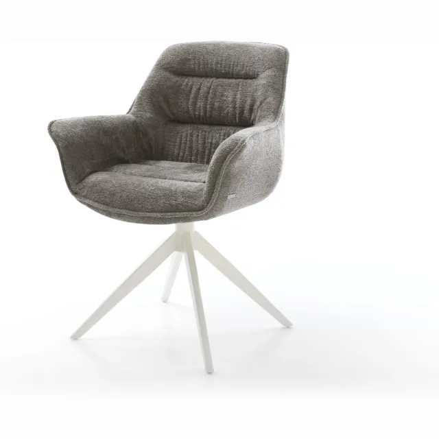 DELIFE Eetkamerstoel Kaira-Flex kruisframe breed wit bouclé zacht mud 360° draaibaar rocker-functie Bruin